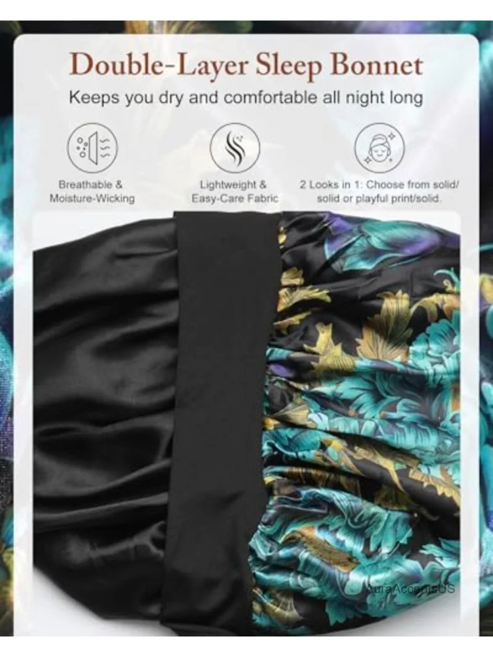 Double Layer Satin Bonnet for Braids Sleep Cap with Tie Band